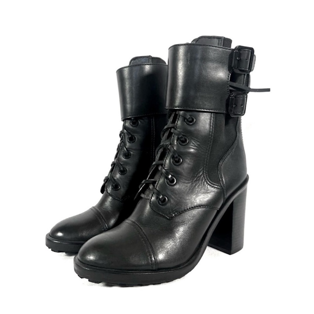 Tory Burch Broome Black Leather Lace-Up Combat Boots Size 7